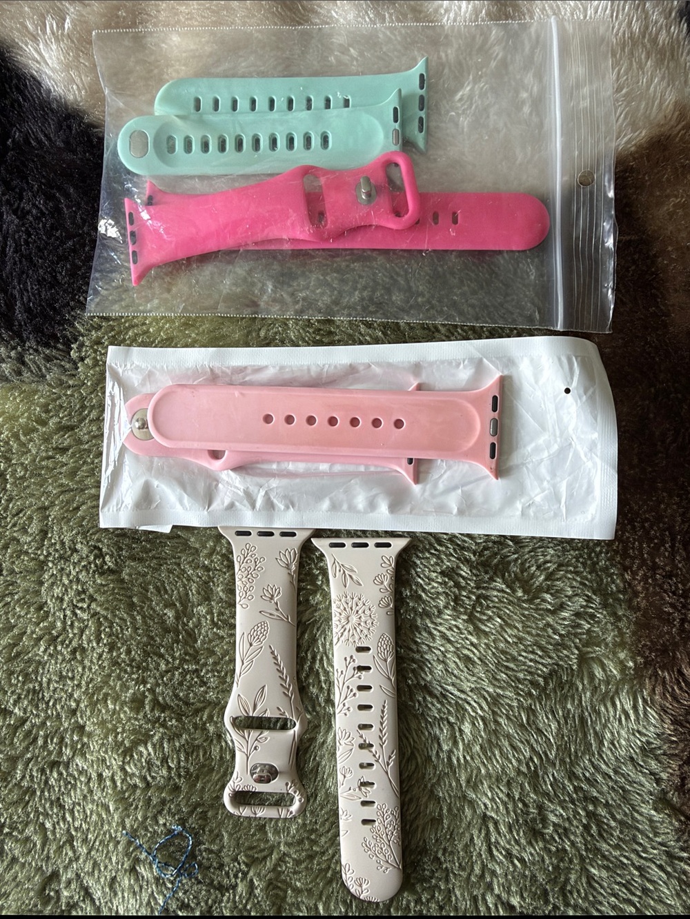 6 Replacement Silicone & Resin Watch Bands - Blue Silicone + Pastel Multi Resin
